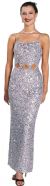 Spaghetti Straps Sequined Long Dress with Keyhole Waist in Silver